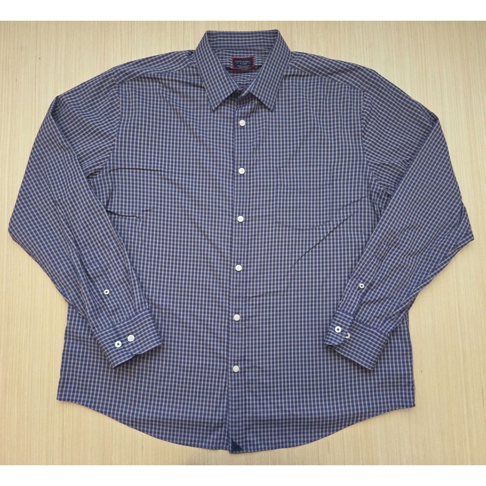 Untuckit Button Down Larkin Perf Shirt Men's XL Navy Plaid Nylon Blend Stretch